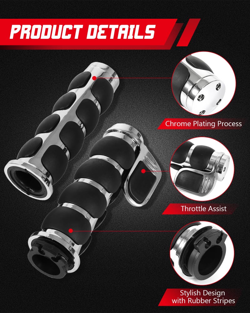 INNOGLOW Motorcycle Hand Grips 1" Universal Non-Slip Handgrips Handlebar Grips with Throttle Assist Chrome Black Aluminum Rubber for Harley Kawasiki Suzuki Cruisers - Image 3